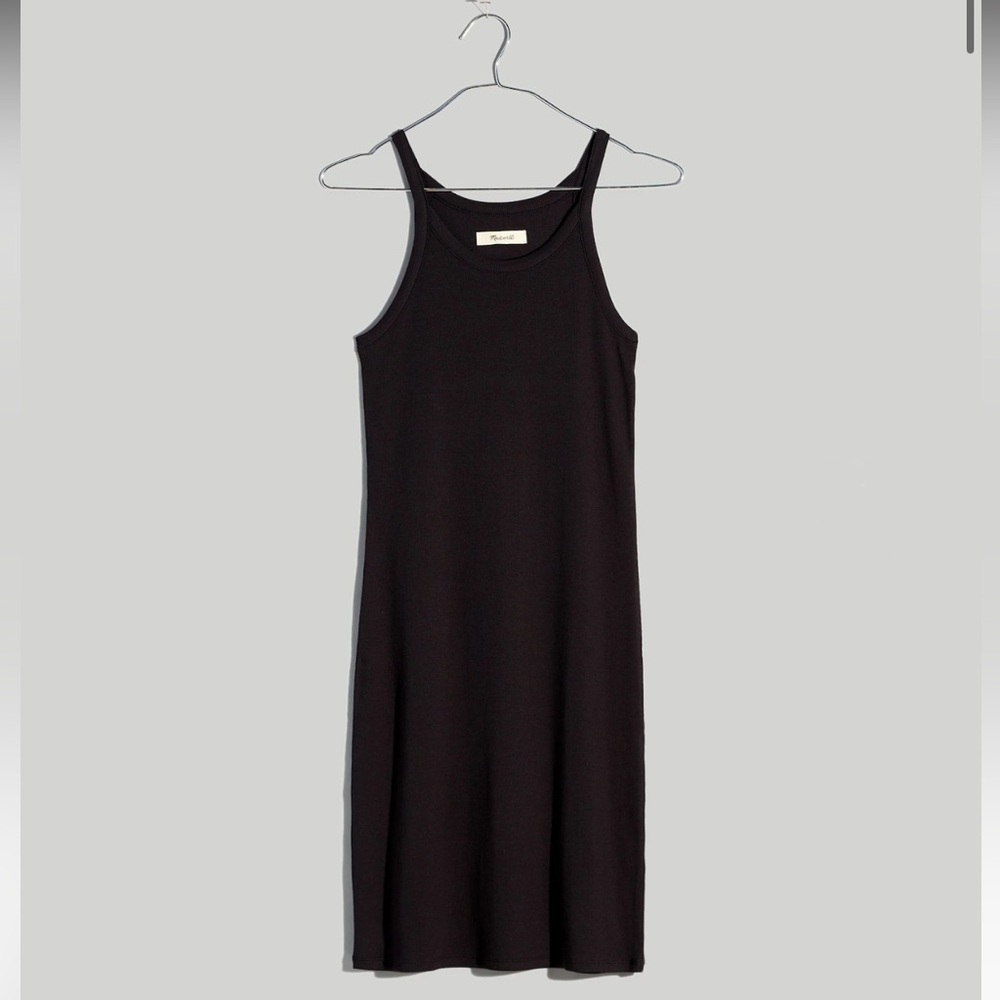 Madewell Supima Ribbed Racerback Cotton Tank Mini Dress Black Size XXS